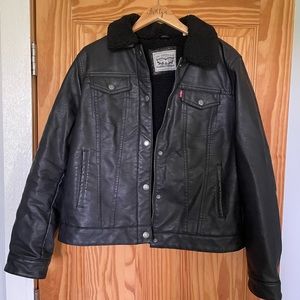 Levi’s leather Sherpa lined biker jacket, worn once or twice Like New